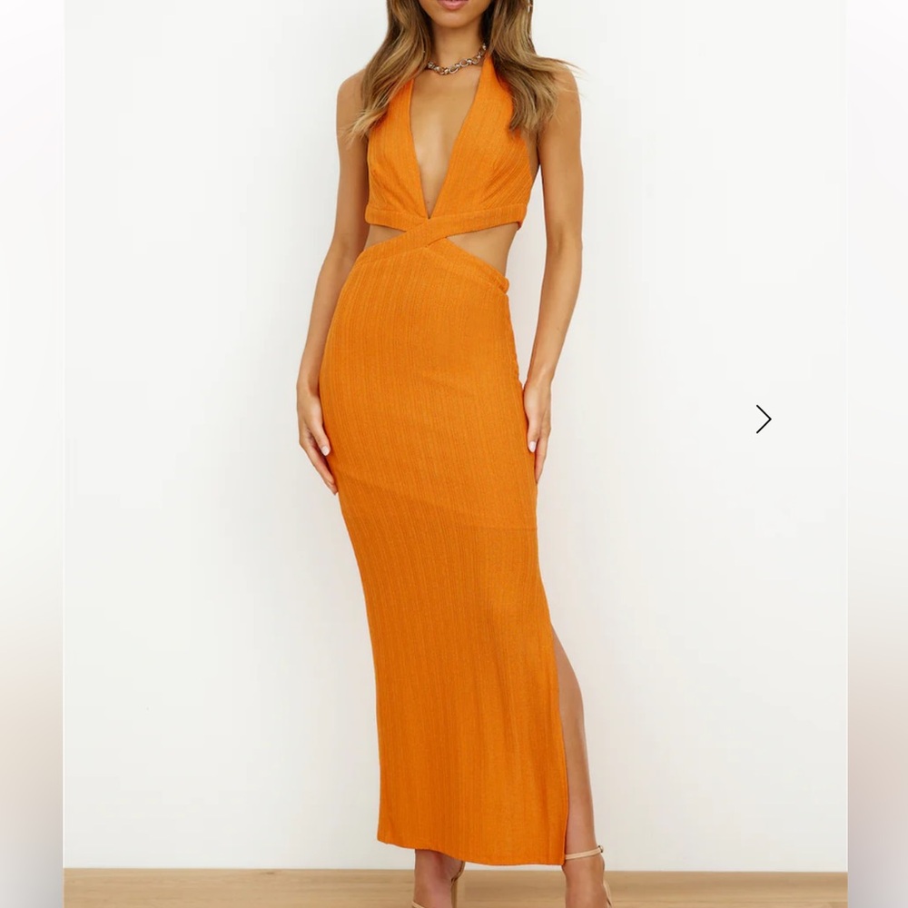 HELLO MOLLY PARTY CLUB FOR TWO MIDI DRESS ORANGE